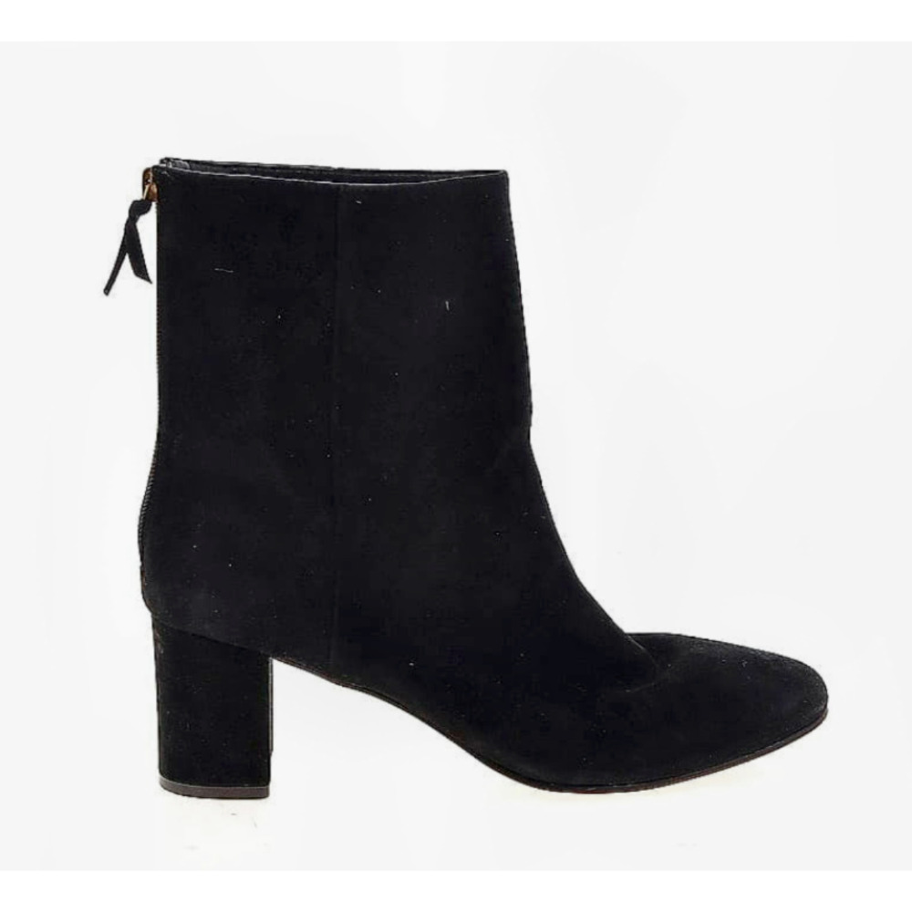 J. Crew Black Suede Round Toe High Ankle Back Zip Chunky Heel Boot Womens Sz 9